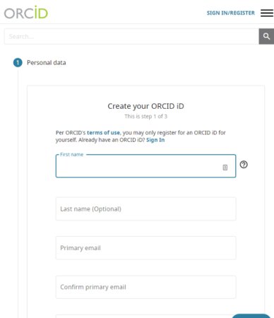 ORCID signup example