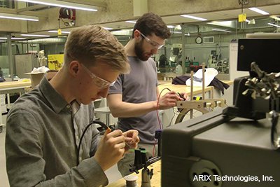 Founding members, engineers Petter Wehlin and Bryan Duerfeldt, working on early prototyping in a student maker space at Yale University (2017).