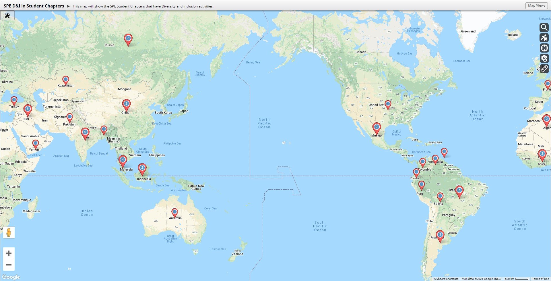 SPE D&I in Student Chapters Map